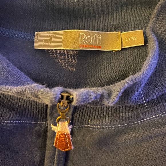 RAFFI Men's Cotton Cashmere Blend 1/4 Zip Pullover Knit Sweater Blue - Picture 2 of 4